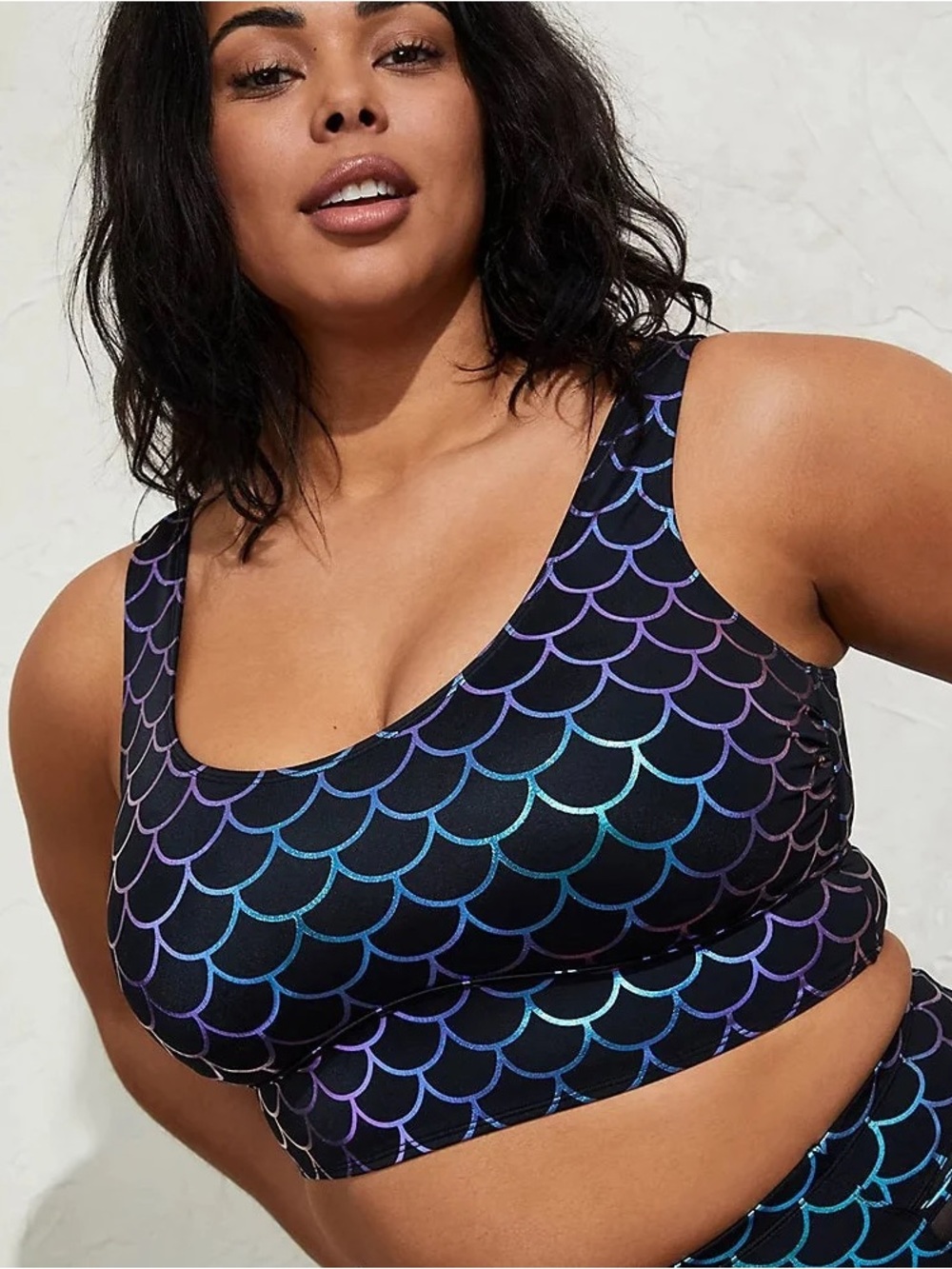 Torrid Black Mermaid Scale Scallop Swim Top